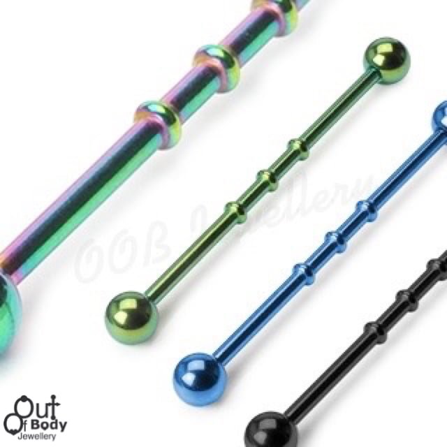 Triple Notched Industrial Barbell Titanium IP 316L Steel