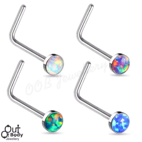 20G Opal Flat Top L-Bend Nose Stud 316L Surgical Steel