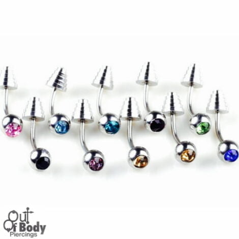 Curved Eyebrow Barbell W/ Gem Set Ball & Stepped Cone