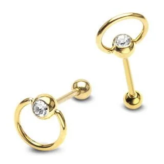 Slave Ring Tongue Barbell In Gold IP w/ Gem Set Ball