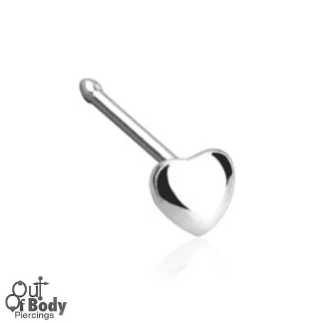 .925 Sterling Silver 20G Puffy Heart Top Nose Bone