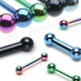 316L Steel Straight Barbell W/ IP Titanium Colours Mix Sizes