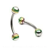 Jamaican/ Raster Stripe Curved Eyebrow Barbell W/ Balls