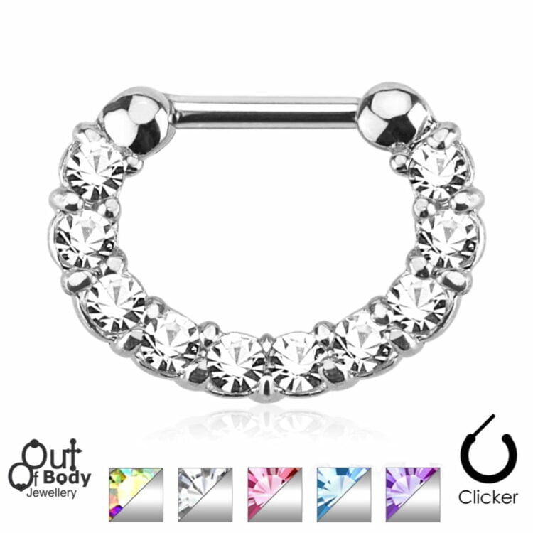 Septum Clicker Curved Setting With Paved CZ Nose Ring