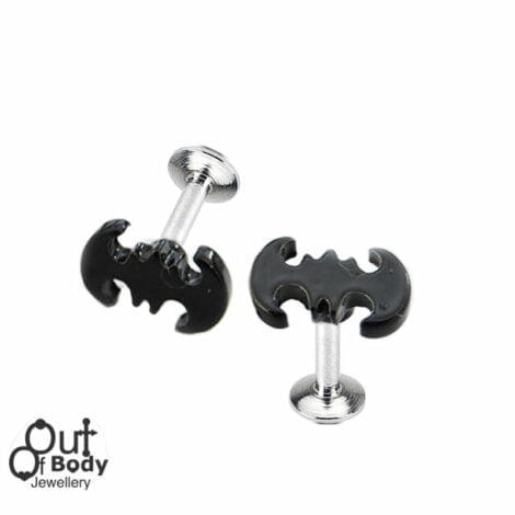 Ear Cartilage Labret Stud with Black Batman Top Bonus Bar