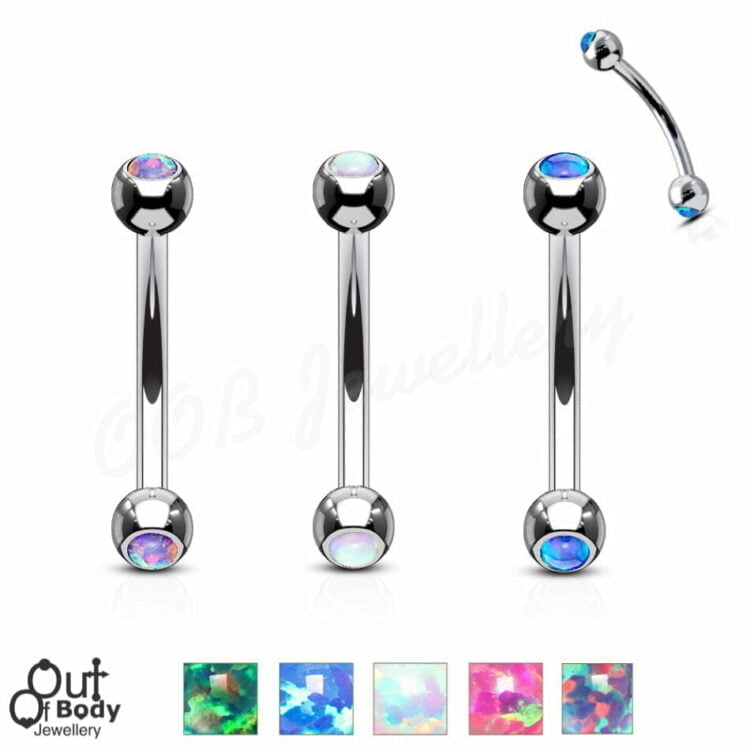 16G Curved Barbell Rook Daith Eyebrow With Faux Opal Balls