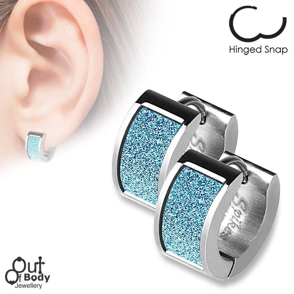 Square Blue Sand Sparkle Hoop Earrings In 316L Stainless Steel