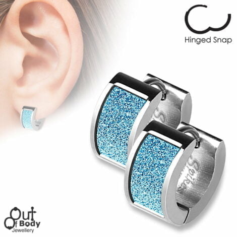 Square Blue Sand Sparkle Hoop Earrings In 316L Stainless Steel