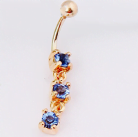 Gold Plated Belly Ring W/ Dangling Prong Set Blue CZ Gems