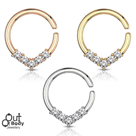 Cartilage Ear/ Septum 5 CZ Set V Shape Bendable Ring