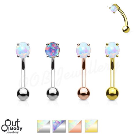 16G Curved Barbell Eyebrow Rook W/ Prong Set Opal