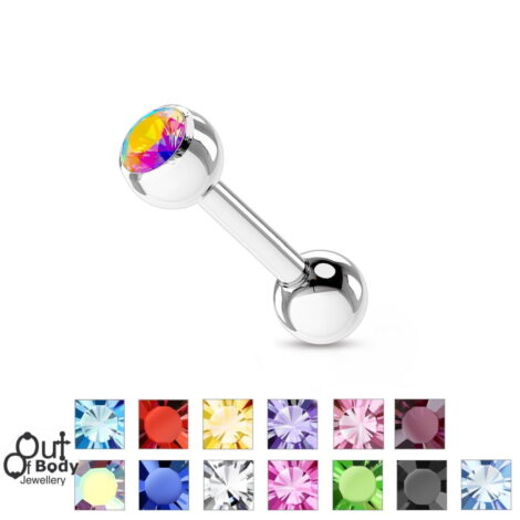 Cartilage/ Tragus Barbell 316L Steel W/ Press Fit Gem Ball