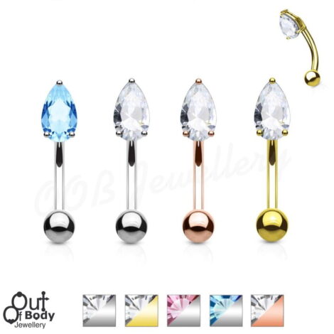 16G Curved Barbell Rook Eyebrow W/ Prong Set Teardrop CZ