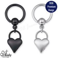 316L Steel Captive Bead Ring W/ Dangling Crystal Paved Heart