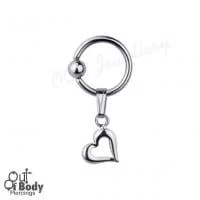 316L Steel Captive Bead Ring W/ Dangling Crystal Paved Heart