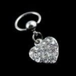 316L Steel Captive Bead Ring W/ Dangling Crystal Paved Heart