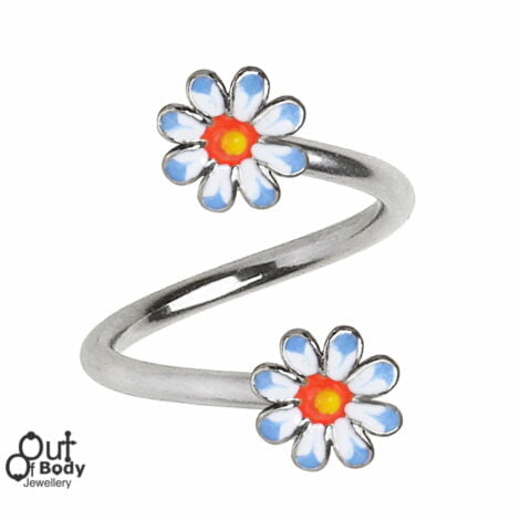 316L Surgical Steel Twist with Blue Daisy Ends