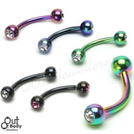 316L Steel Curved Barbell Rook Eyebrow Titanium Colour w CZ Ball