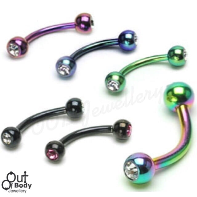 316L Steel Curved Barbell Rook Eyebrow Titanium Colour w CZ Ball