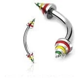 Jamaican/ Raster Stripe Curved Eyebrow Barbell W/ Cones
