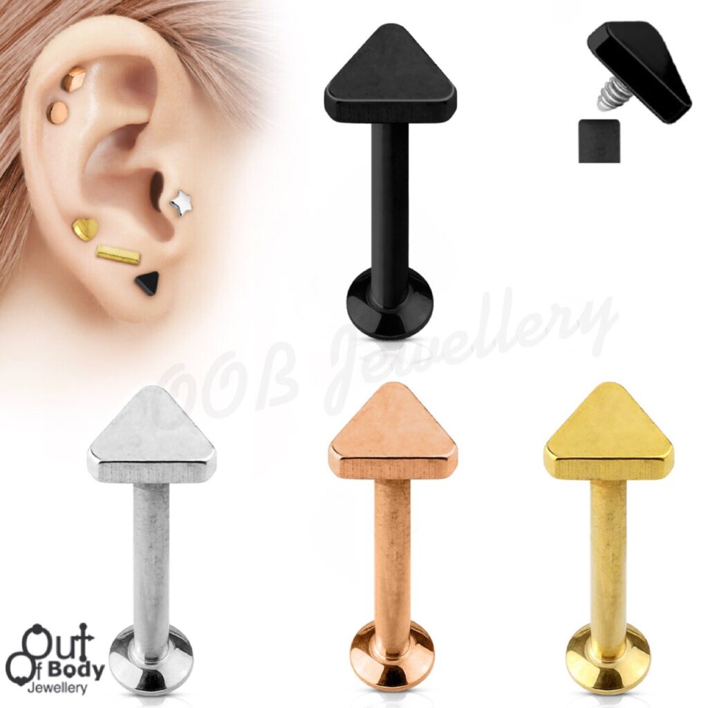 Ear Labret Stud W/ Internal Threaded Triangle Top