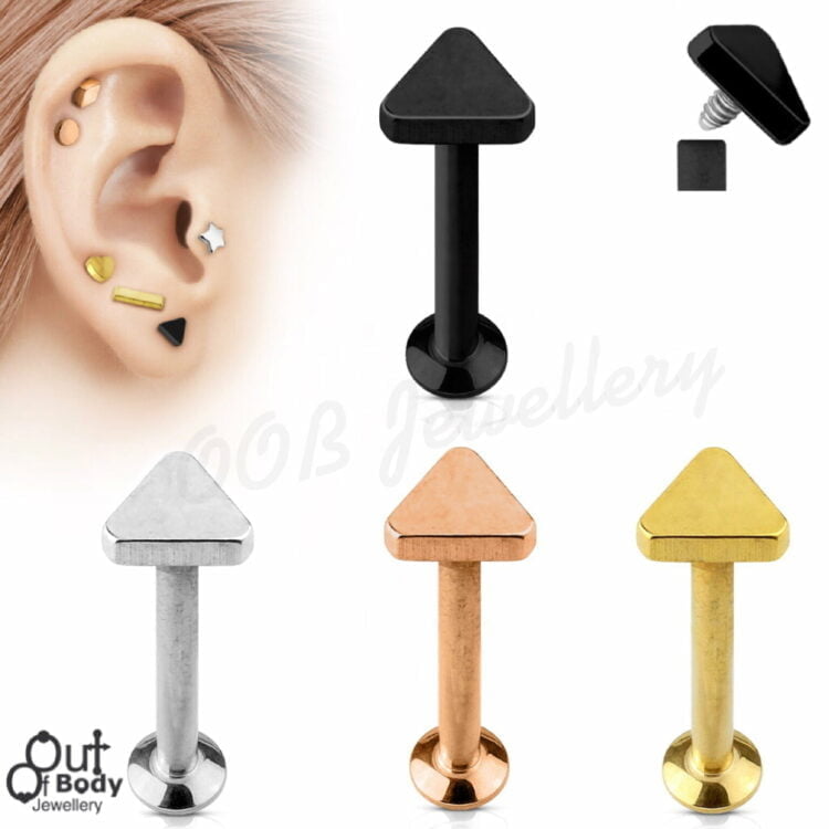 Ear Labret Stud W/ Internal Threaded Triangle Top