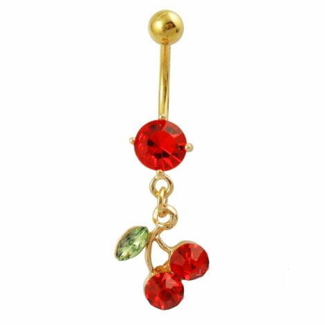 18K Gold Plated CZ Cherry Dangle Belly Ring