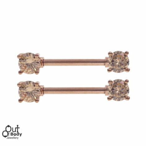 Nipple Barbell Ring Rose Gold With Prong Rose Gold CZ
