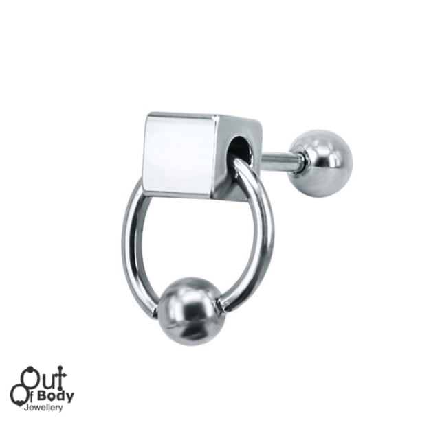 Cartilage/ Ear Helix Cube Top Barbell w/ Flippable CBR Ring