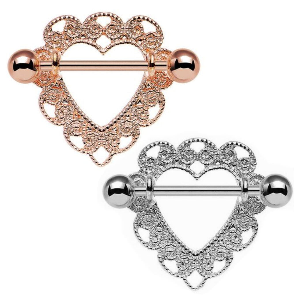 Love Heart Lacey Filigree Nipple Shield Barbell
