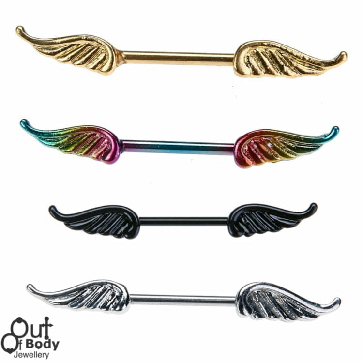 Nipple Barbell Ring with Colourful Titanium Wing Ends