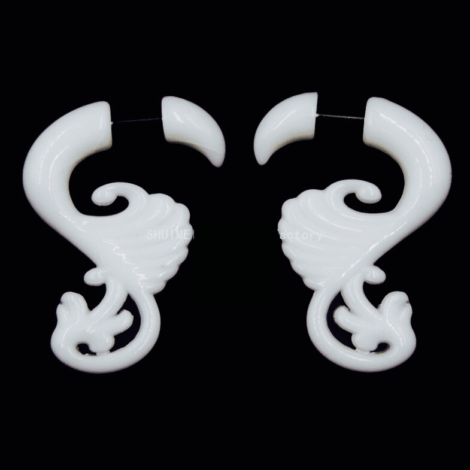 Fake Tribal Wild Flower Taper Pairs In White Acrylic