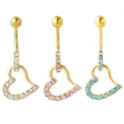 18KT Gold Plated Crystal Loop & Heart Belly Ring