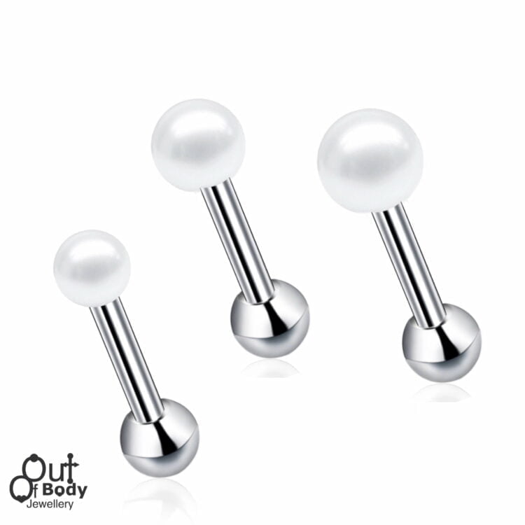 Cartilage/ Helix Tragus Barbell w/ Single Pearlish Ball Mix Size