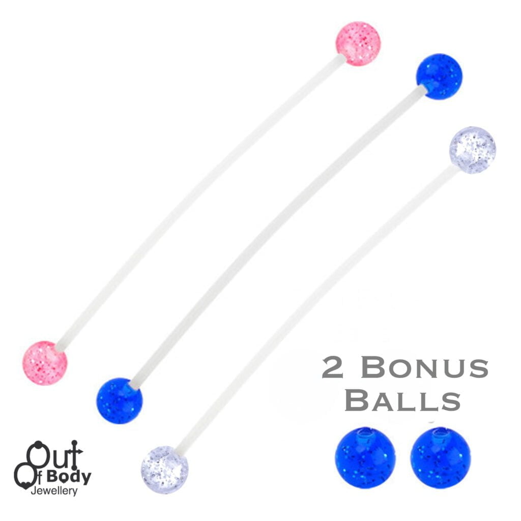 PTFE Industrial Tongue Navel Nipple Retainer w/ 2 Bonus Balls