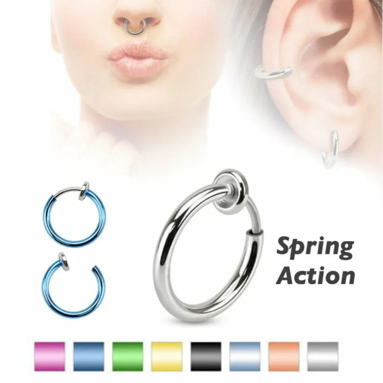 Fake Nose Ear Cartilage Rings W/ Spring Loaded Bar