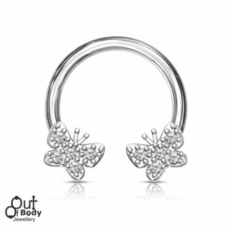 316L Steel Circular Barbell with CZ Pave Butterfly Ends