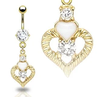 18K Gold Plated Royal Heart W/ Prong Set CZ Belly Ring