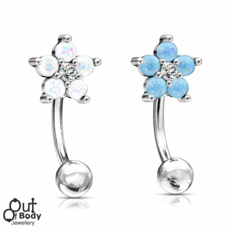 CZ Center Opal Glitter Flower Curved Barbell Rook Eyebrow