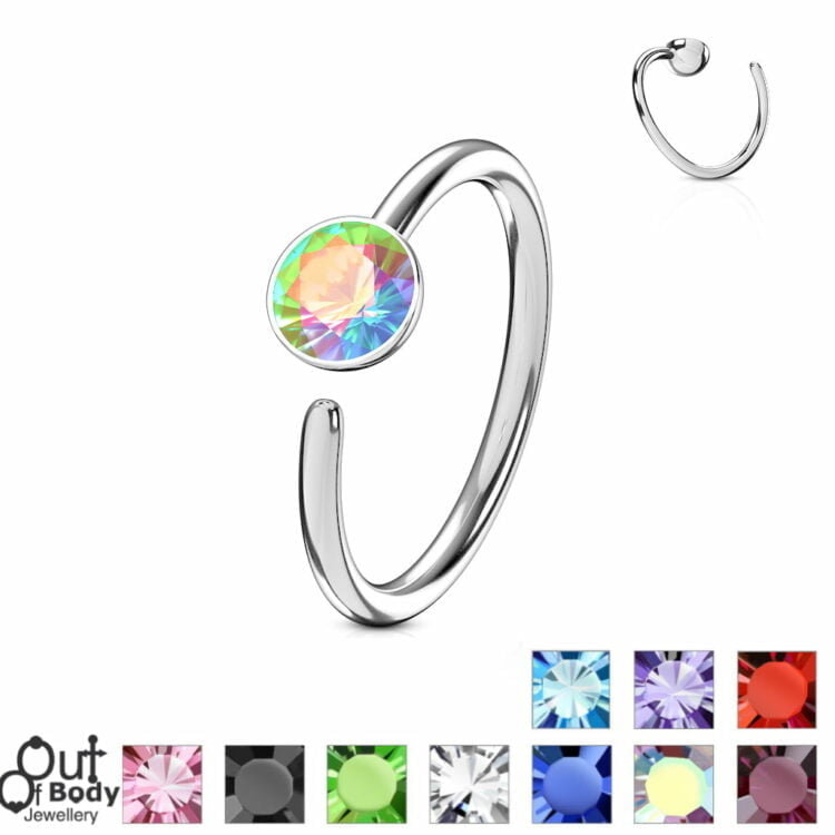 Hoop Nose Ring W/ Colourful Gem Ball End