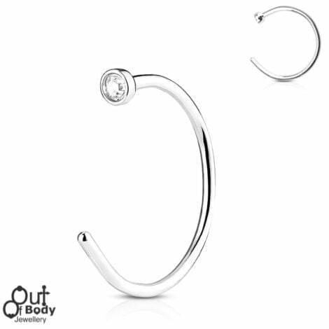 Hoop Nose Open C Ring With Clear CZ Gem