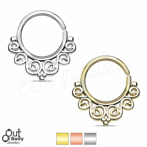 Cartilage Ear/ Septum Hoop Ring W/ Vintage Filigree Bendable