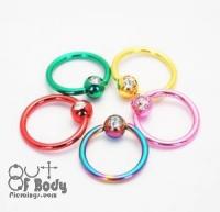 316L Steel Captive Bead Ring Titanium Anodised With Gem Ball