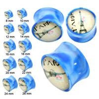 Acrylic Domed Blue Swirl Saddle Fit Plug W/ Eiffel Tower Print