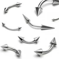 316L Steel Curved Barbell Rook Snug Daith Eyebrow W/ Cone, Spike