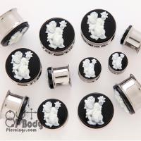 316L Steel Double Flare Tunnel W/ White Fairy Cameo Top