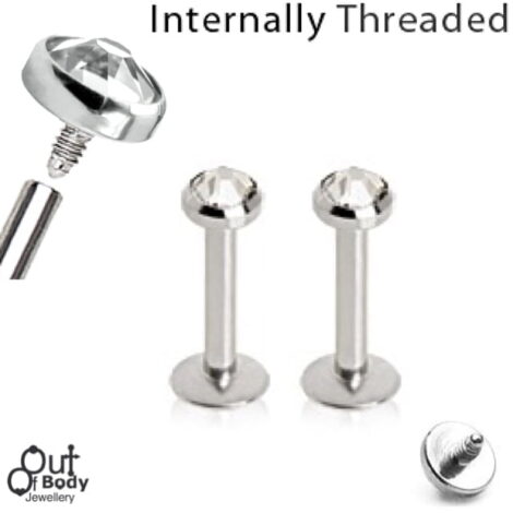 16GA Internally Threaded Labret Flat Base w/ Dome CZ Top