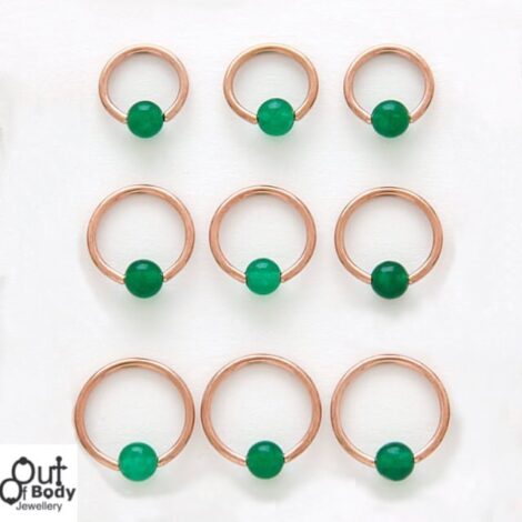 316L Steel Captive Bead Hoop 14KT Rose Gold Plated W/ Jade Ball