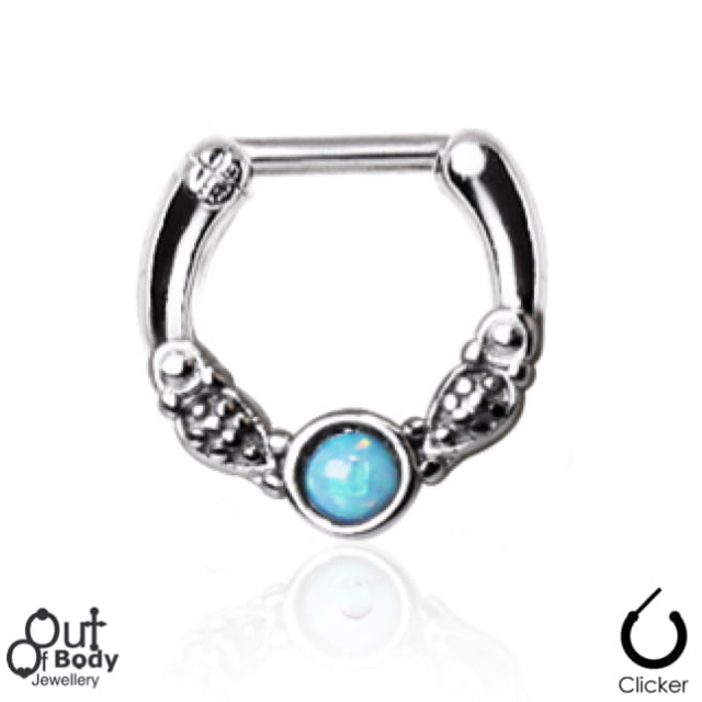 Septum Clicker Hinged Synthetic Opal Vintage Nose Ring
