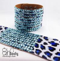 Leopard Print Blue Wristband With Blue Rhinestones